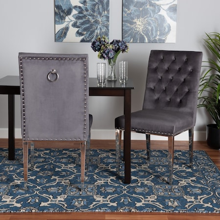 Baxton Studio Caspera Contemporary Glam and Luxe Grey Velvet Fabric and Silver Metal 2Piece Dining Chair Set 221-2PC-12906-ZORO